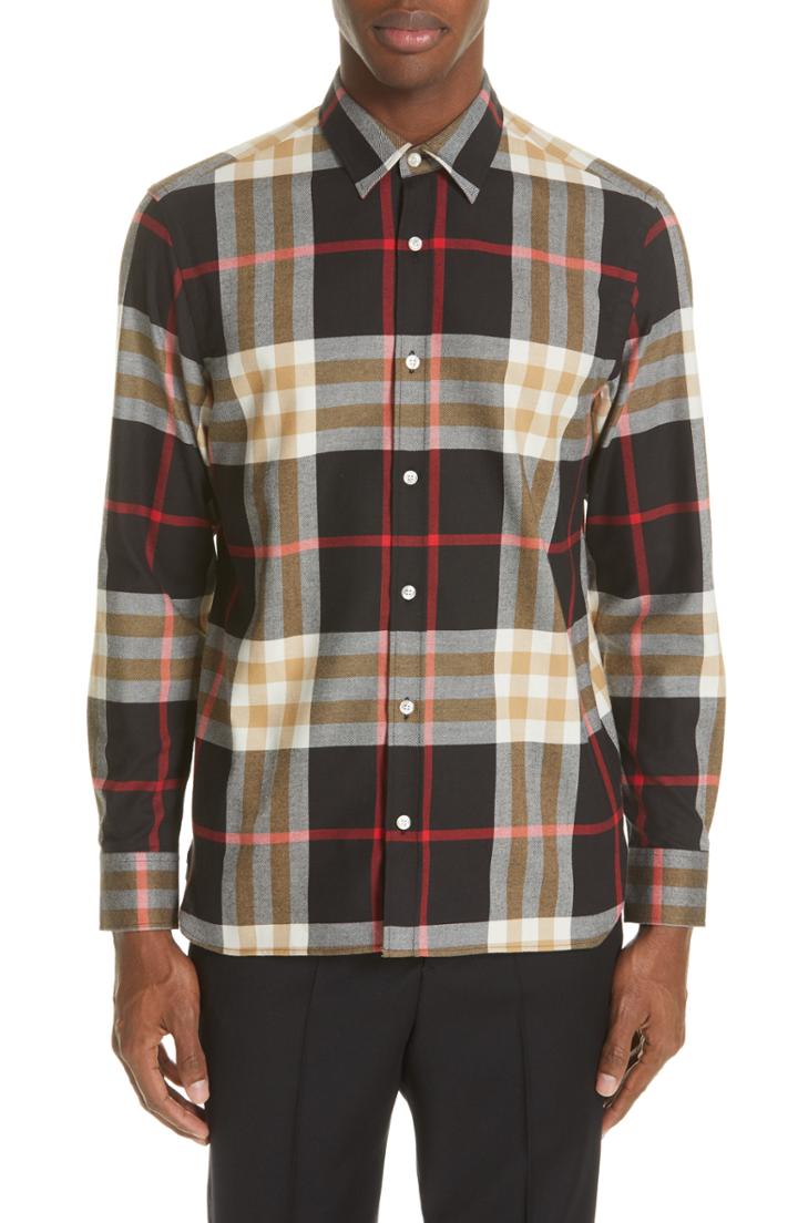 Men's Burberry Richard Slim Fit Plaid Sport Shirt - Black