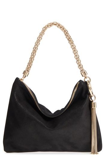 Jimmy Choo Callie Evening Shimmer Suede Clutch - Black
