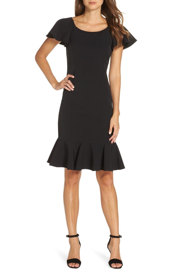 Women's Eliza J Ruffle Hem Sheath Dress (similar To 14w) - Black