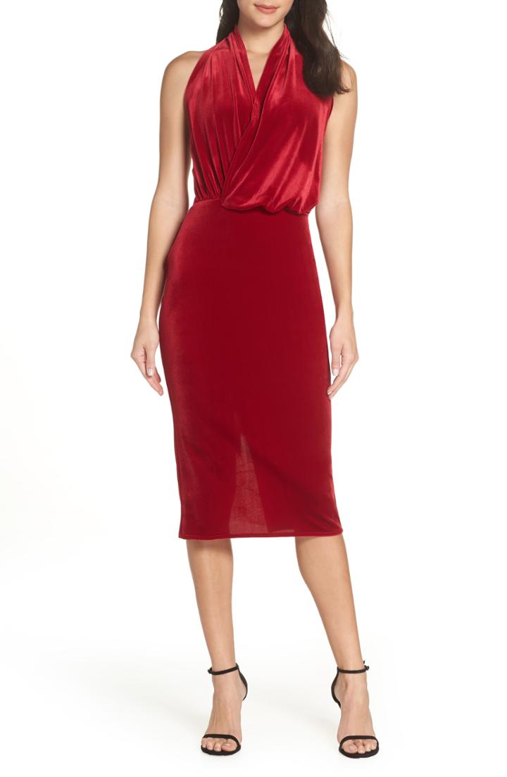 Women's Katie May Asymmetrical Drape Surplice Halter Cocktail Dress - Red