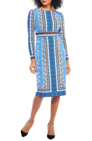 Women's Maggy London Paisley Puzzle Scuba Crepe Sheath Dress - Blue