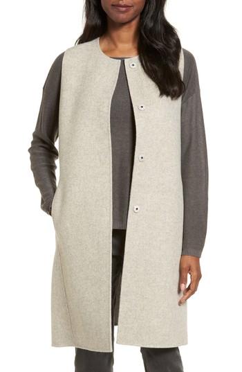 Petite Women's Eileen Fisher Long Wool Blend Vest P - Beige