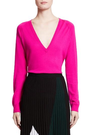 Women's Proenza Schouler Plunging V-neck Merino Wool Sweater - Pink