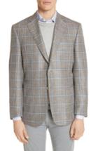 Men's Canali Kei Classic Fit Windowpane Wool Blend Sport Coat Us / 46 Eu S - Beige