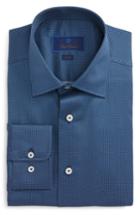 Men's David Donahue Trim Fit Dot Dress Shirt .5 32/33 - Blue