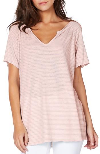 Women's Michael Stars Split Neck Stripe Tee, Size - Pink