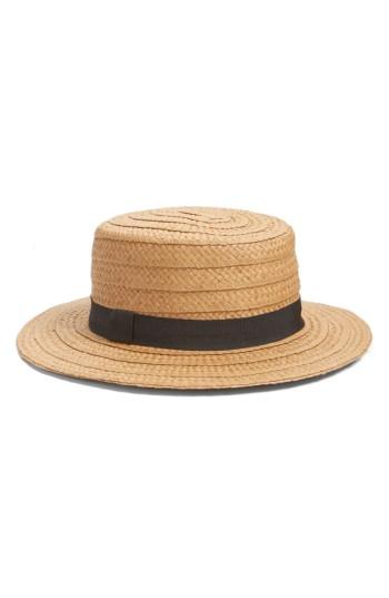 Women's Hinge Straw Boater Hat - Brown