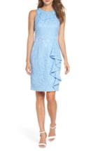 Women's Eliza J Sleeveless Ruffle Lace Sheath Dress - Blue