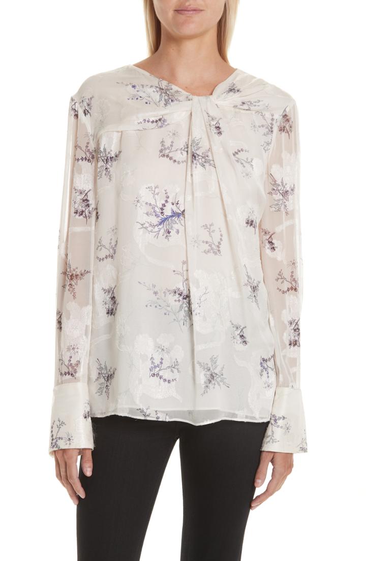 Women's Grey Jason Wu Winter Floral Knot Front Blouse - Ivory
