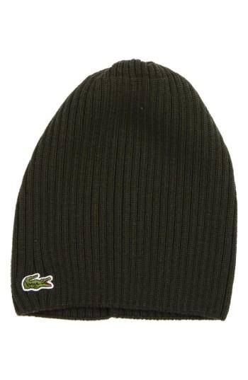 Men's Lacoste Rib Knit Wool Beanie - Green