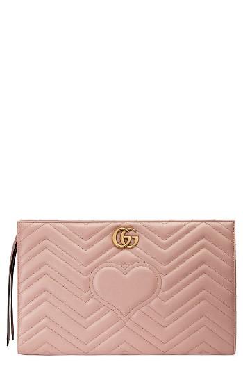 Gucci Gg Marmont Matelasse Leather Clutch - Red