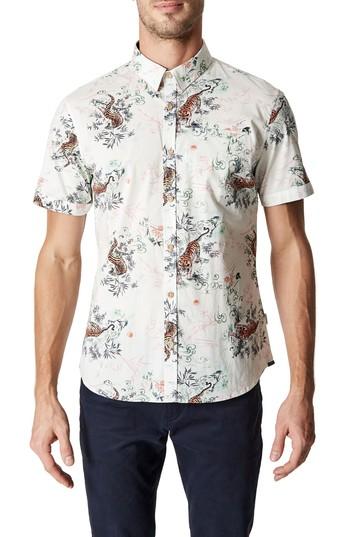 Men's 7 Diamonds Wild Thoughts Tiger Print Woven Shirt, Size - White