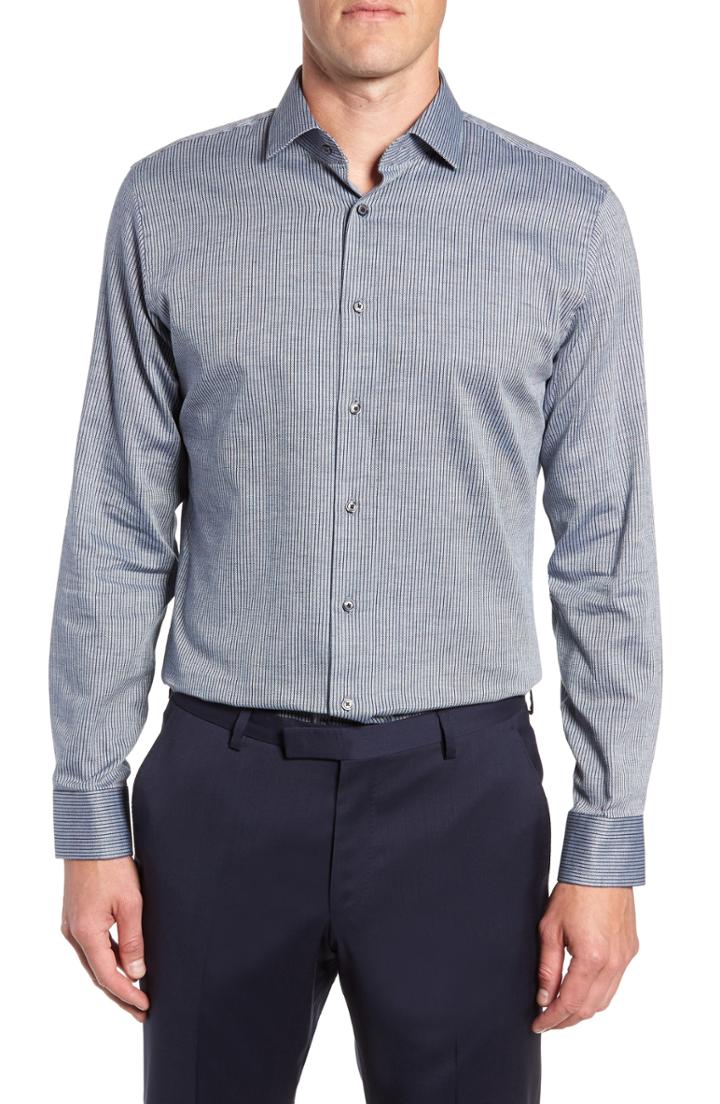 Men's Calibrate Trim Fit Textured Stripe Dress Shirt .5 - 32/33 - Blue