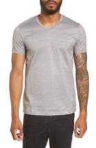 Men's Boss Slim Fit Stripe V-neck T-shirt - Grey