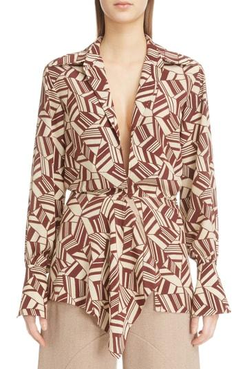 Women's Chloe Geometric Print Silk Blouse Us / 34 Fr - Brown
