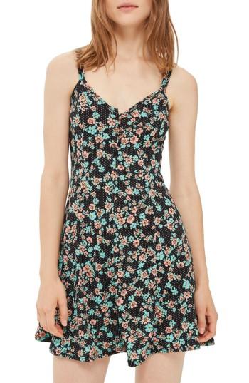 Women's Topshop Spot Floral Skater Dress Us (fits Like 0) - Black