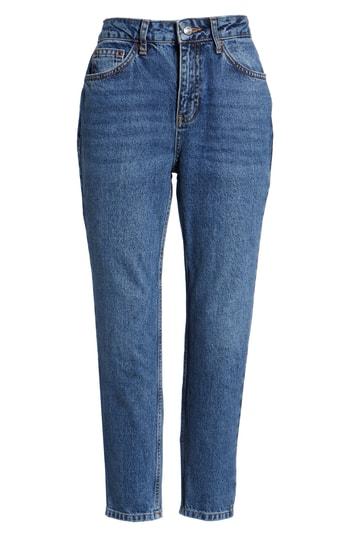 Petite Women's Topshop Petite Mid Denim Mom Jeans W X 28l (fits Like 24w) - Blue