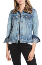 Women's Pam & Gela Denim Jacket With Detachable Genuine Fur Collar, Size - Blue