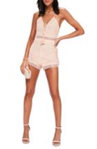 Women's Missguided Lace Up Romper Us / 6 Uk - Pink