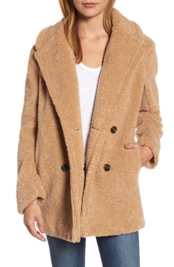 Women's Kensie Teddy Bear Notch Collar Faux Fur Coat
