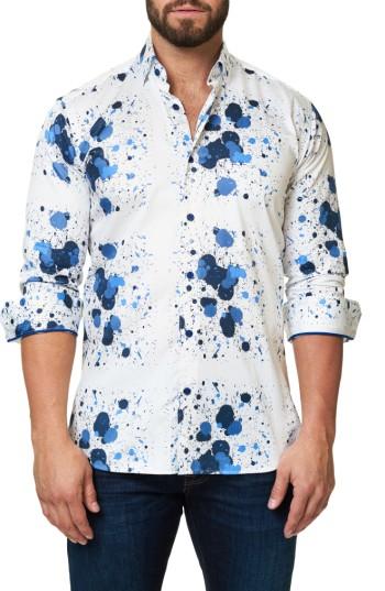Men's Maceoo Trim Fit Splash Print Sport Shirt (s) - White