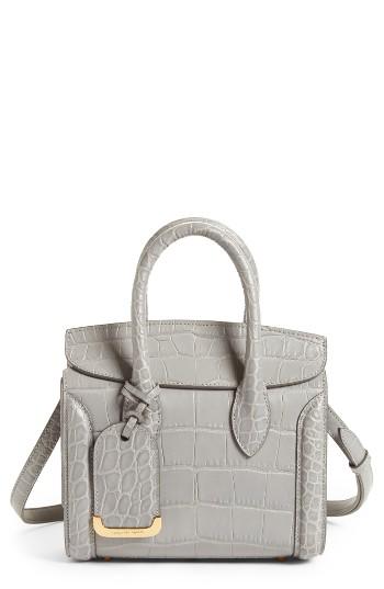 Alexander Mcqueen Mini Heroine Calfskin Satchel - Grey