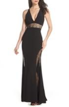 Women's Xscape Lace Inset Gown - Black