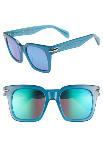 Women's Rag & Bone 51mm Polarized Mirrored Square Sunglasses - Blue