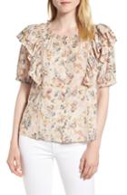 Women's Hinge Flutter Sleeve Cotton Blend Voile Blouse, Size - Beige
