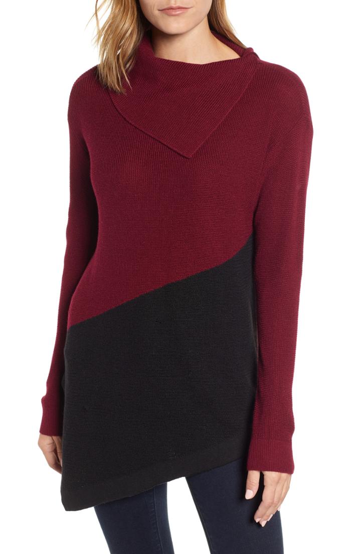 Women's Vince Camuto Asymmetrical Colorblock Tunic Sweater, Size - Red