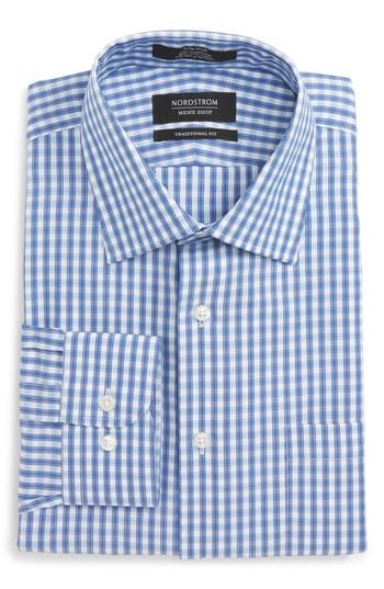 Men's Nordstrom Men's Shop Traditional Fit Non-iron Check Dress Shirt 32/33 - Blue