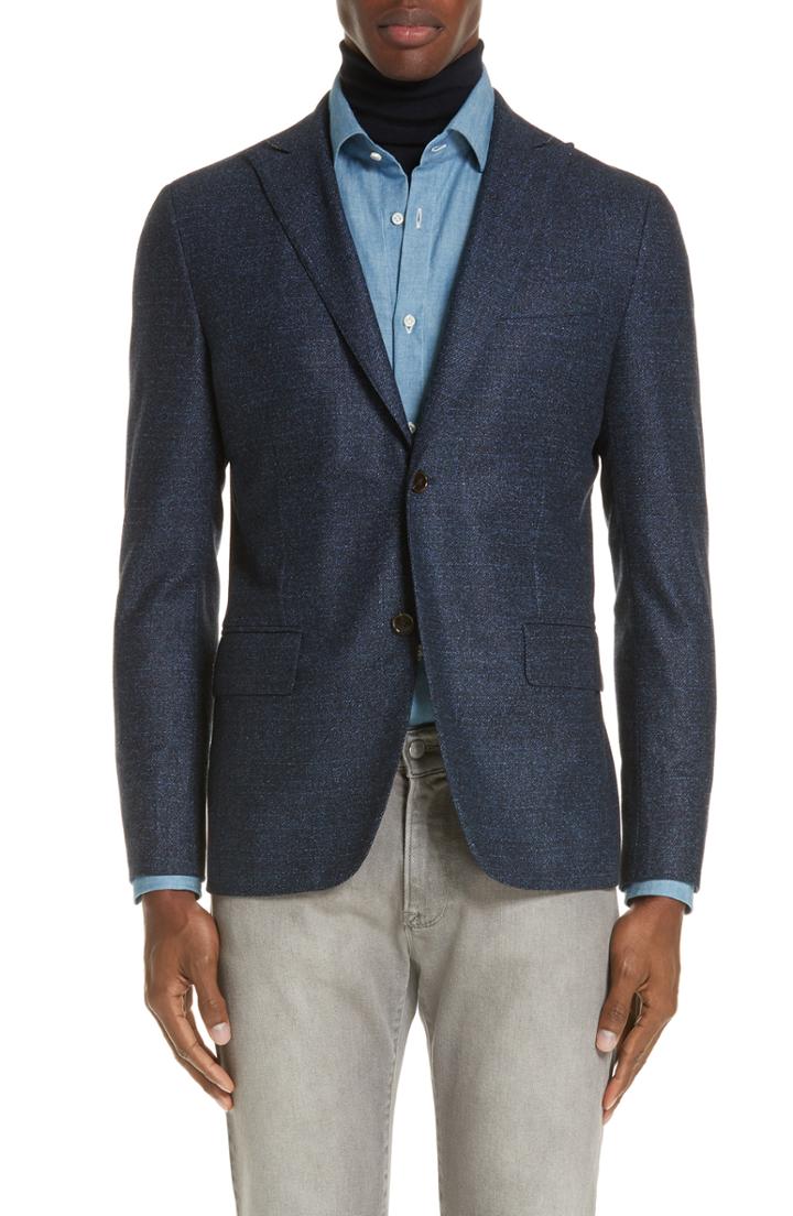Men's Eidos Trim Fit Tweed Wool Sport Coat Us / 50 Eur - Blue