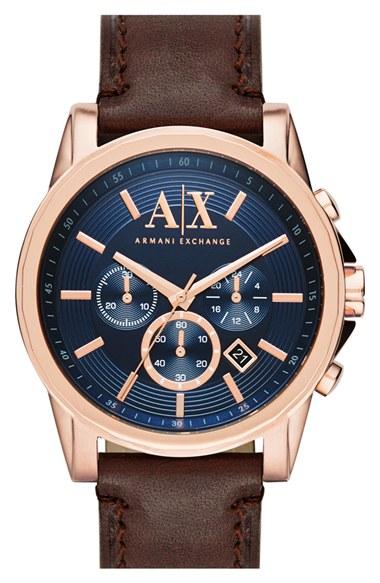 Men's Ax Armani Exchange Chronograph Leather Strap, 45mm