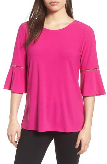 Women's Chaus Crochet Detail Bell Sleeve Top - Pink