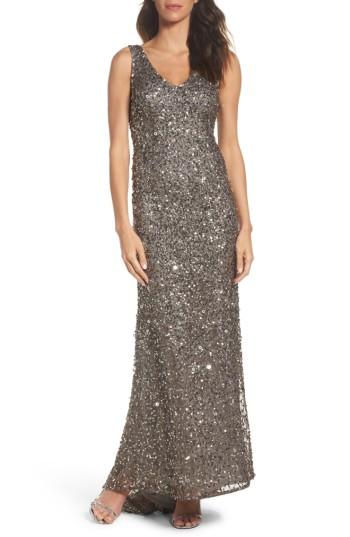 Petite Women's Adrianna Papell Sequin Gown P - Grey