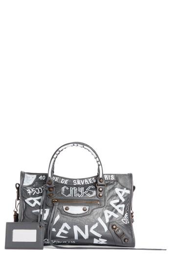 Balenciaga Small City Graffiti Leather Tote - Grey
