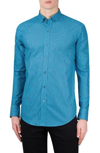 Men's Bugatchi Shaped Fit Gingham Sport Shirt - Blue/green