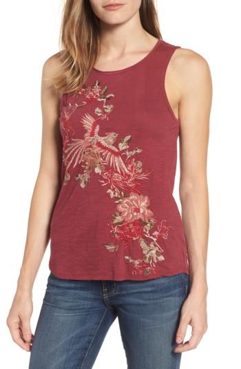 Women's Lucky Brand Embroidered Bird Tank - Red