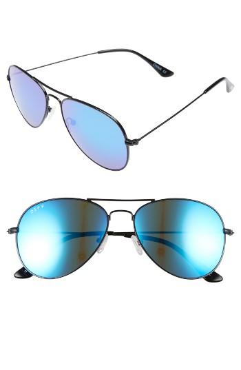 Women's Diff Cruz 57mm Mirrored Teardrop Aviator Sunglasses -