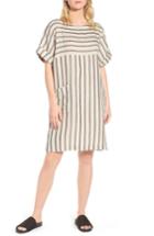 Women's Eileen Fisher Stripe Linen & Cotton Shift Dress, Size - Beige