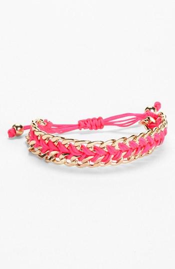 Tasha Cord & Link Friendship Bracelet Neon Pink/