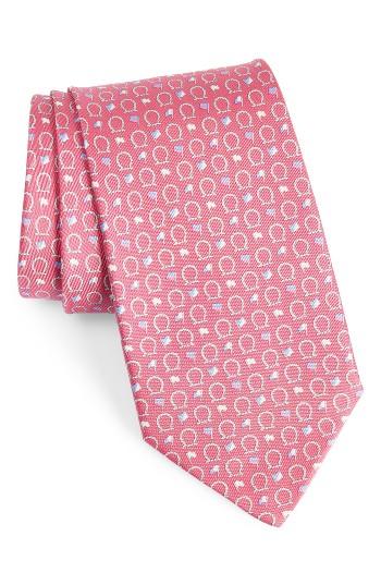 Men's Salvatore Ferragamo Gancini & Flag Print Silk Tie, Size - Pink