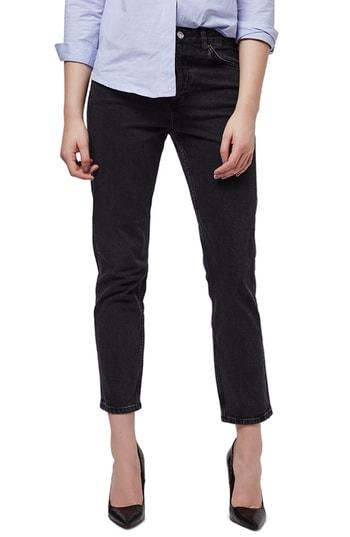Women's Topshop Moto Straight Leg Jeans W X 34l (fits Like 33-34w) - Black