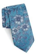 Men's Calibrate Fletcher Floral Print Silk & Cotton Tie, Size - Blue/green