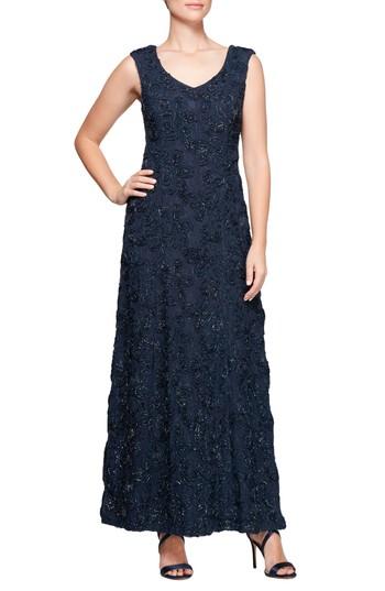 Women's Alex Evenings Beaded Rosette Lace Gown - Blue