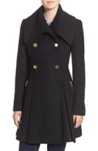 Women's Guess Envelope Collar Double Breasted Coat - Black