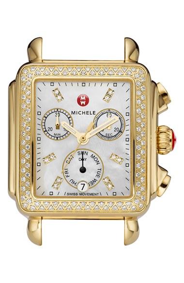Women's Michele Deco Diamond Diamond Dial Gold Plated Watch Case, 33mm X 35mm