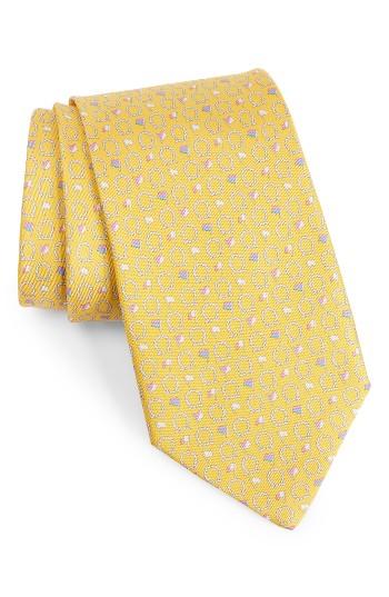 Men's Salvatore Ferragamo Gancini & Flag Print Silk Tie, Size - Yellow