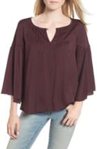 Women's Hinge Satin Bell Sleeve Top, Size - Burgundy