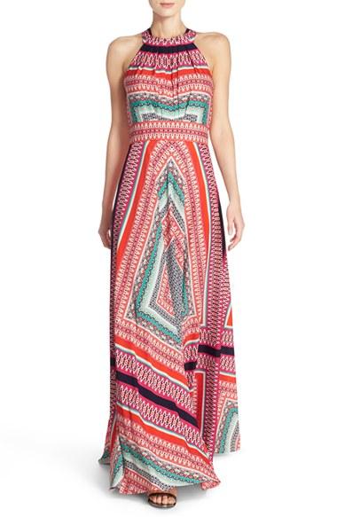Women's Eliza J Scarf Print Crepe De Chine Fit & Flare Maxi Dress